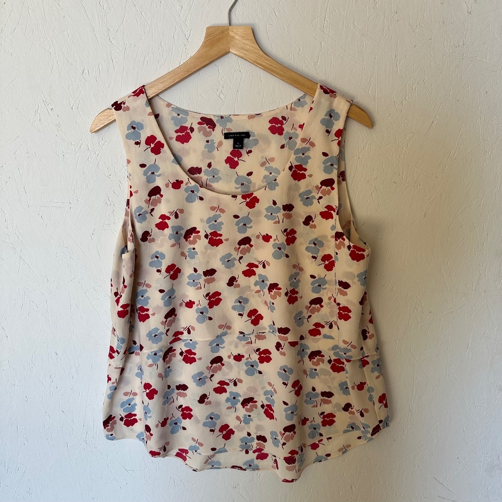 Ann Taylor Sleveless Polyester Floral Blouse Large